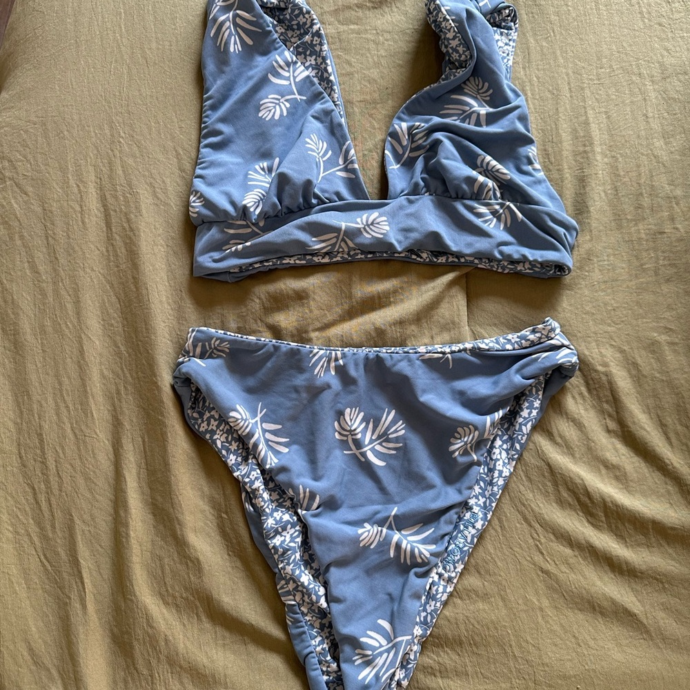 reversable Blue Leaf Print Bikini Set